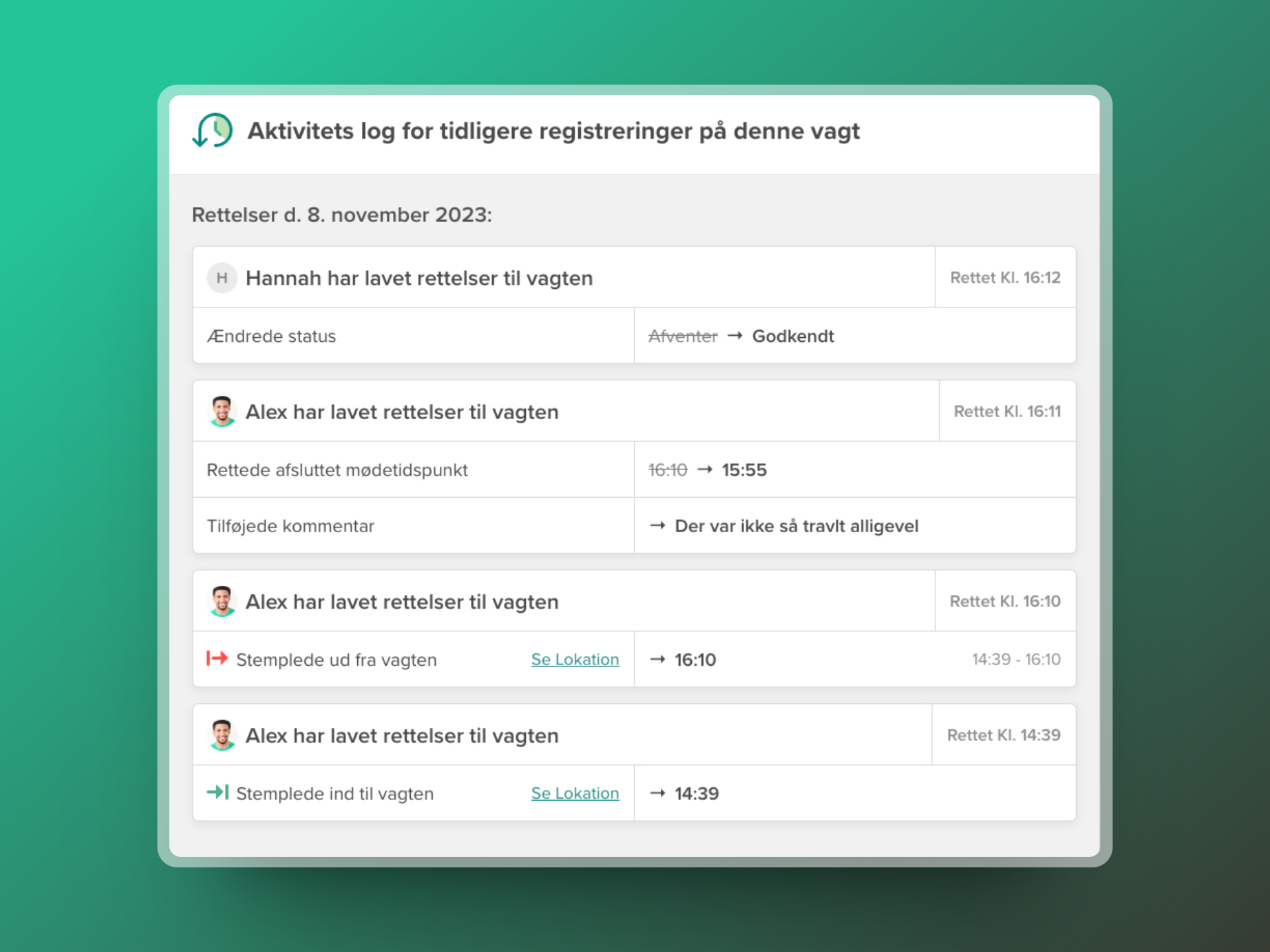 Aktivitets log på en vagt