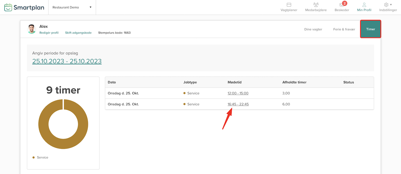 Mødetider i en medarbejder profil