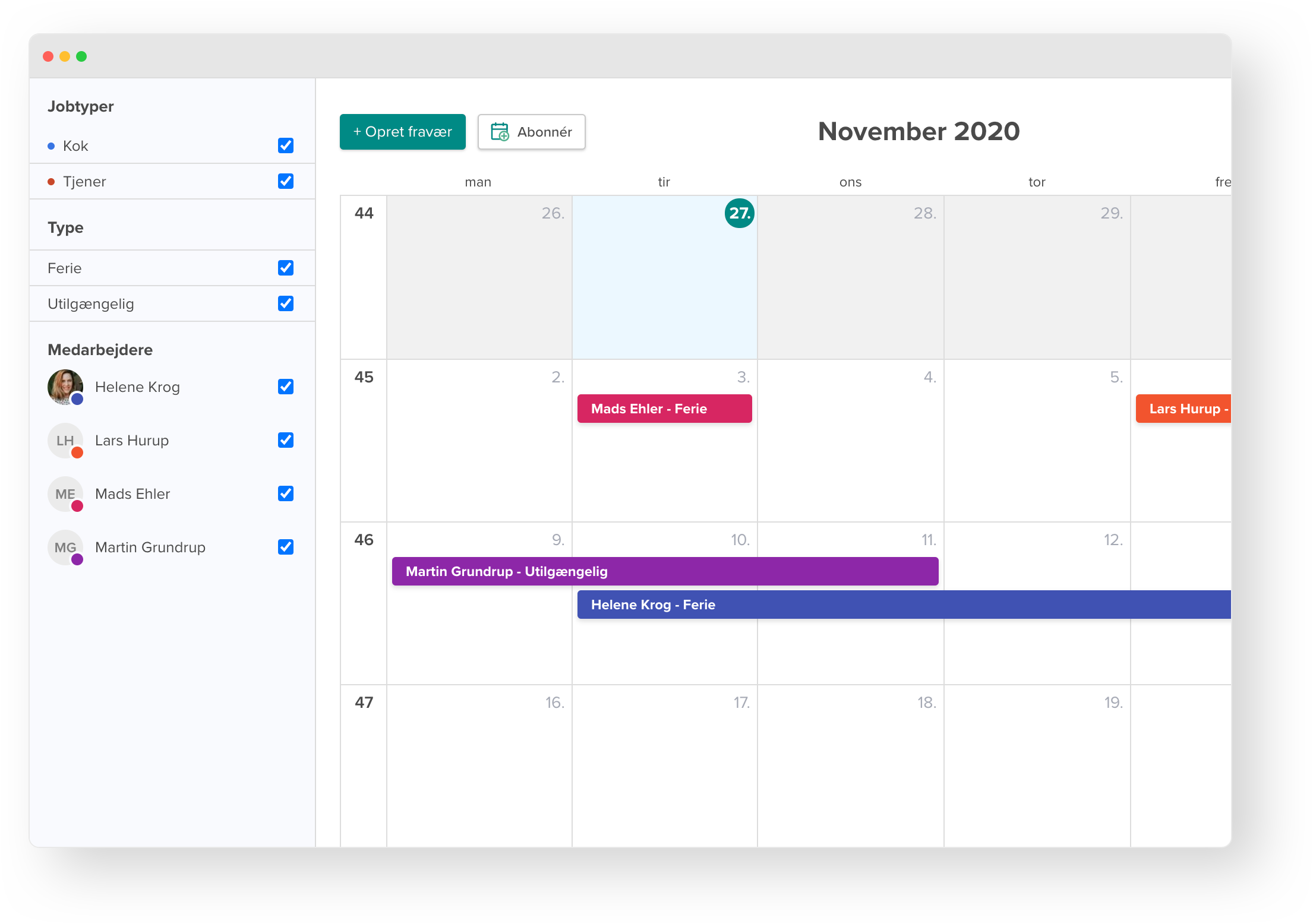 Billede af fraværskalender