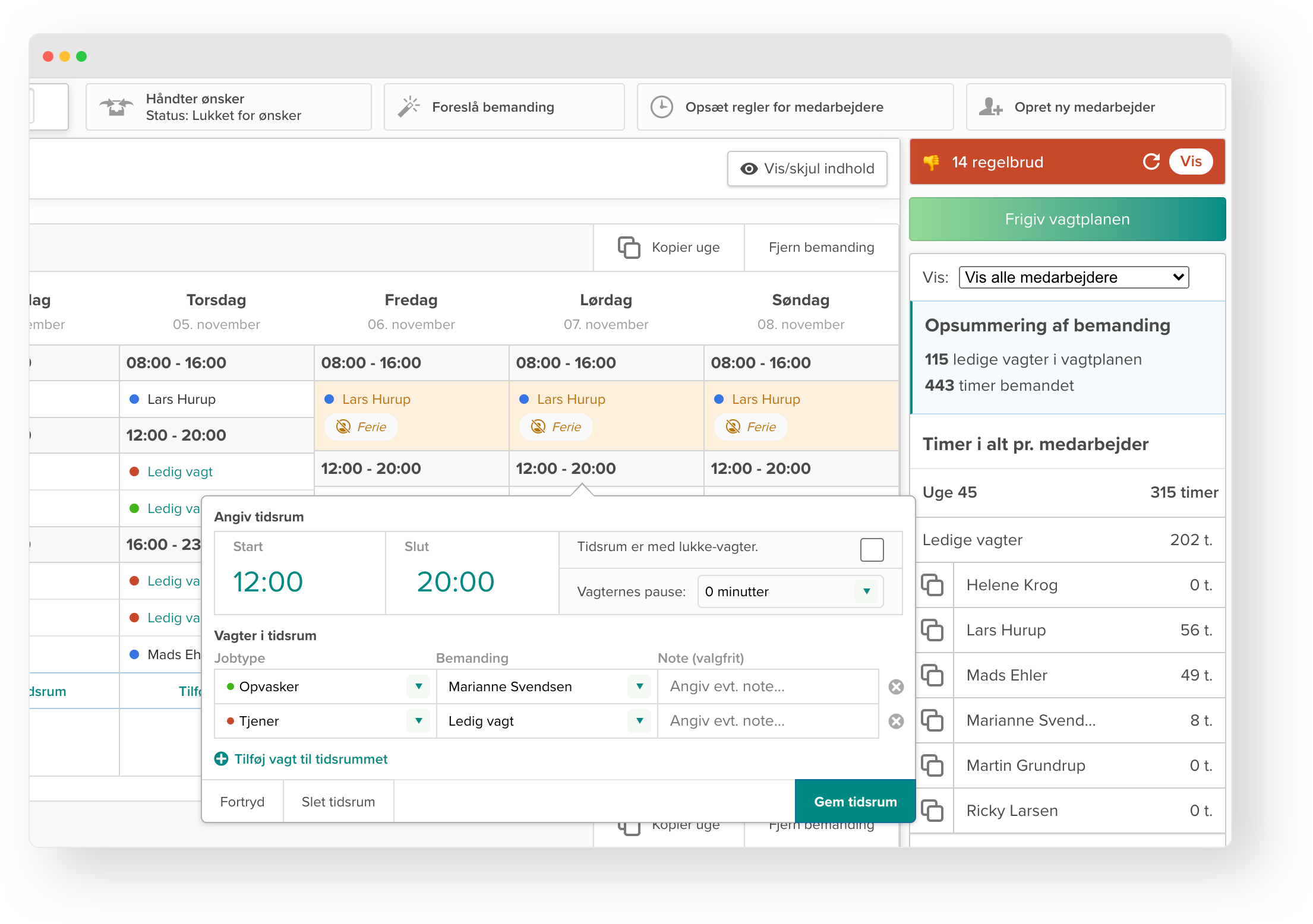 Billede af vagtplanlægning